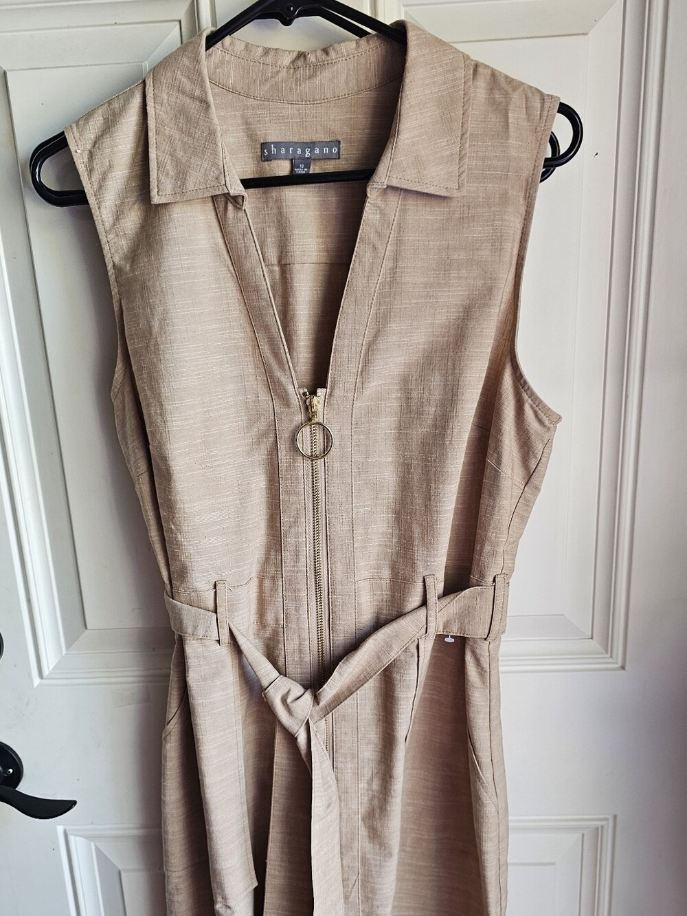 Sharagano Mini Structured Dress Tan Beige With Belt
